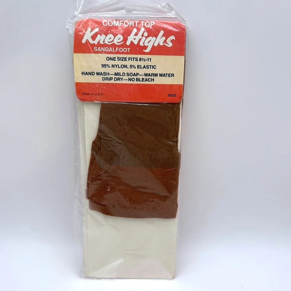 Vintage Comfort Top‎ Knee Highs Beige Sandalfoot Sheer Hosiery One Size USA Made
